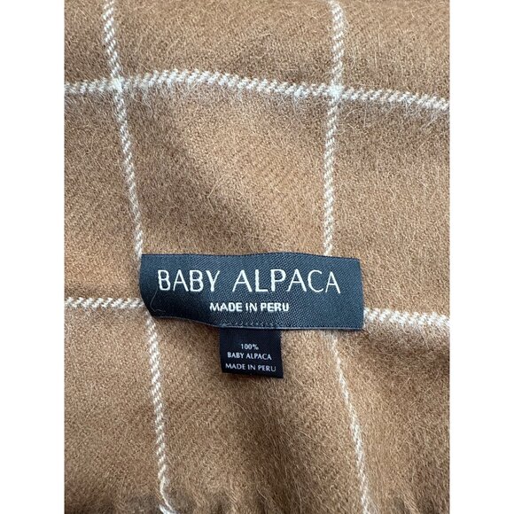 Baby Alpaca Winter Scarf Brown White Checkered 100% Alpaca Made In Peru - Picture 3 of 4